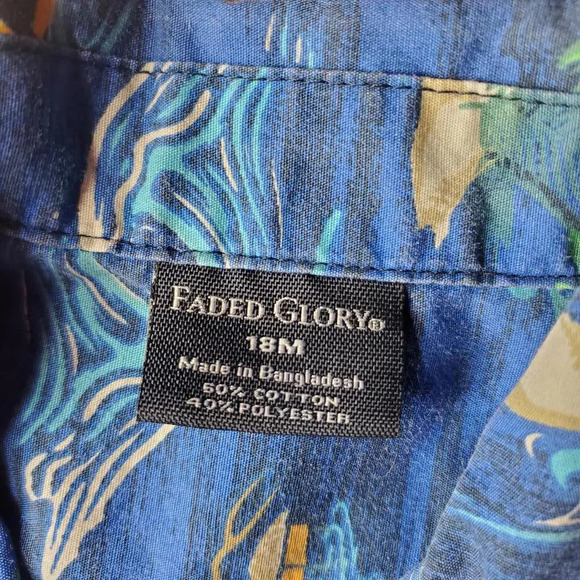 Faded Glory Boys Button Down Hawaiian Shirt Blue Tropical Size 18m NWOT - Picture 3 of 11